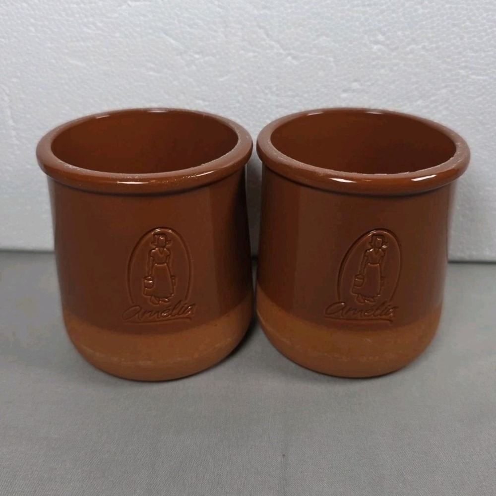 Vintage Set Of 2 vintage‎ La Fermiere Terracotta Amelia French Yogurt Pot